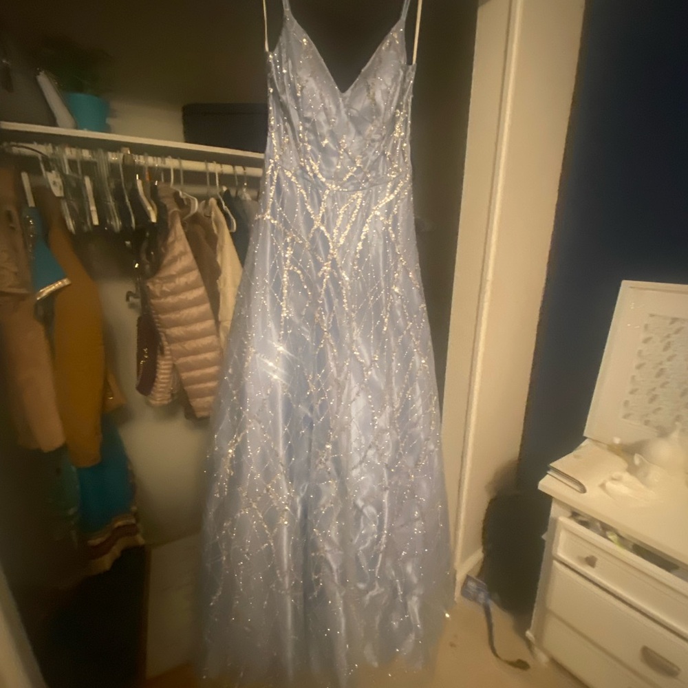 Light Blue Prom Dress with Silver Accents